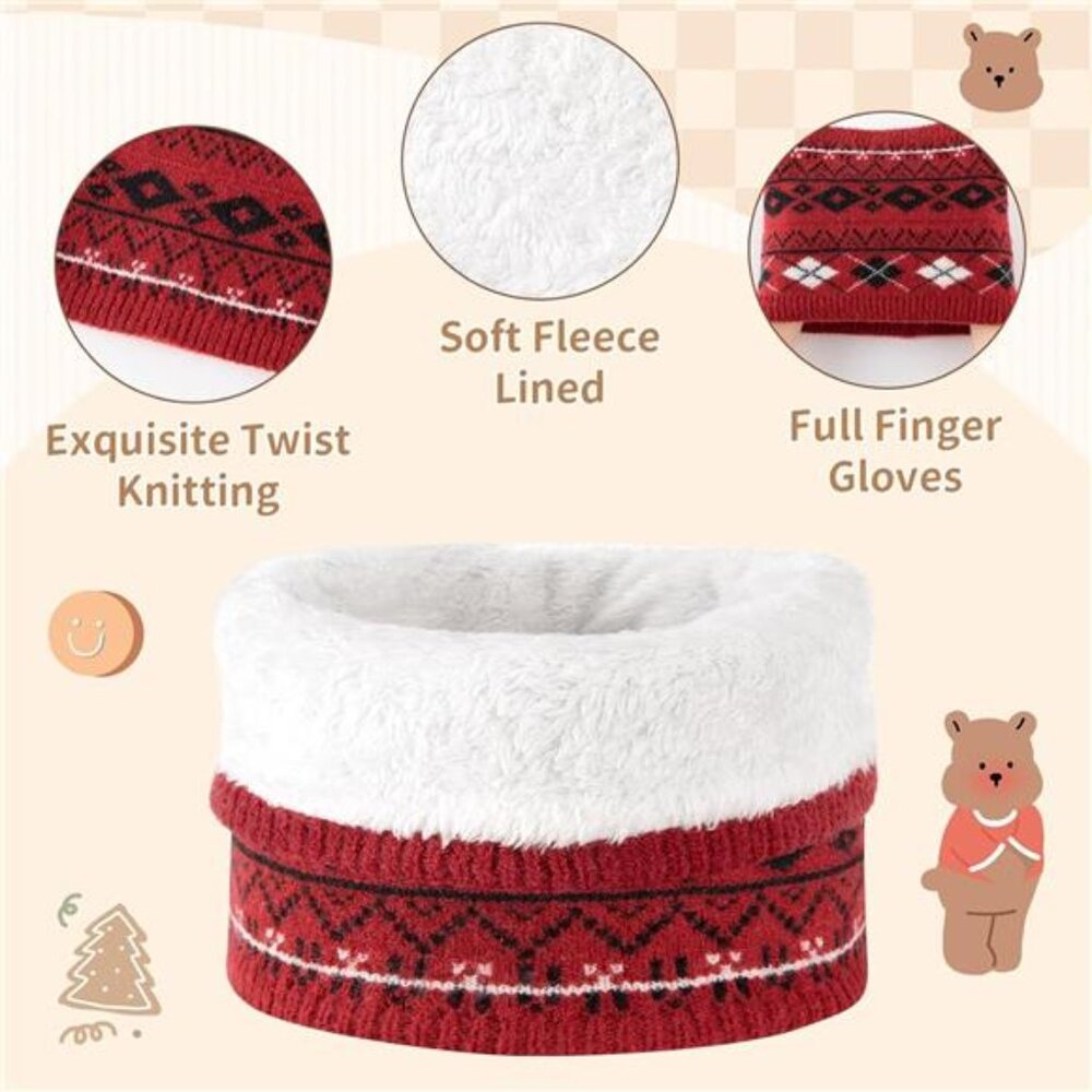 4 Pcs Kids Winter Beanie Hat Gloves Scarf Sock Set - Picture 4 of 7